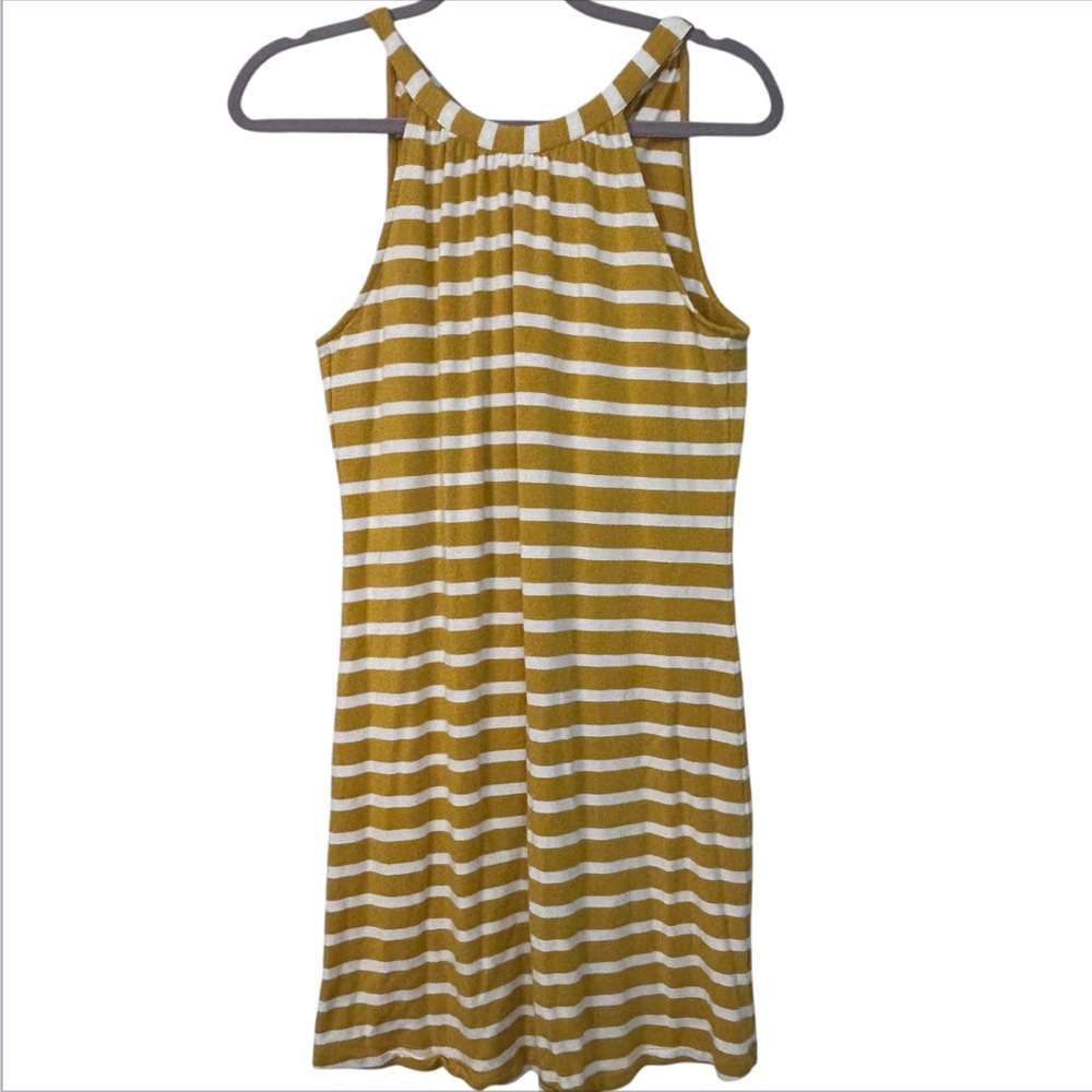 Market & Spruce Lara Knit Halter Mustard Yellow & White Striped Shift Dress Sz M - Picture 2 of 5